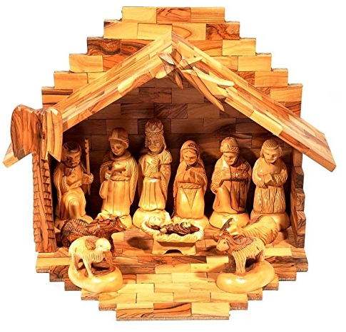 Krippe + Krippen-Set, hergestellt in Olivenholz aus Bethlehem (groß)