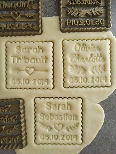 3DKOUPE - Emporte-pièce petit beurre carré - Motifs aux choix - Lauriers, Cœur ou Olivier - Personnalisable avec texte (jusqu'à 3 lignes) - Couleur au choix - Conçu et fabriqué en France