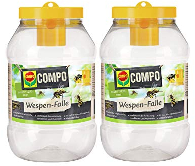 COMPO Wespen-Falle, Insektizidfrei, Bis zu 3 Wochen Langzeitwirkung, Wiederbefüllbar (Wespen-Falle 2er Pack)