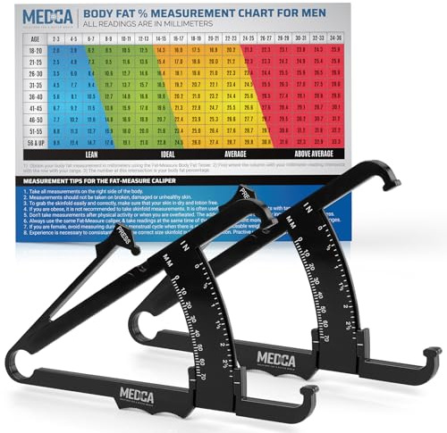 Skinfold Body Fat Caliper - Skin Fold Body Fat Analyzer and Handheld BMI Measurement Tool Skinfold Caliper Device Measures Body Fat for Men and Women by MEDca - (Pack of 2, Black) …