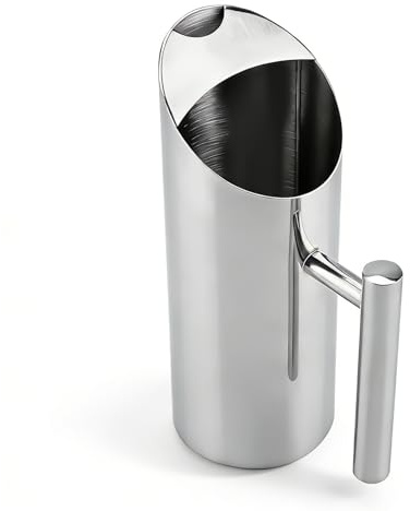 Jarra de agua de acero inoxidable de 1,5 l, jarra metálica con protección contra el hielo; jarra plateada con asa; recipiente para bebidas de botella recta para té helado, zumo y café