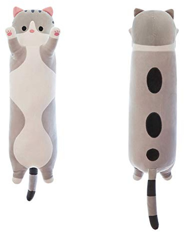 shangman Lovely Plush Cat Doll Cute Cartoon Soft Stuffed Kitten Pillow Long Throw Sleeping Toy Gift for Kids Girlfriend Multiple Size (Grey,50cm/19.6in)
