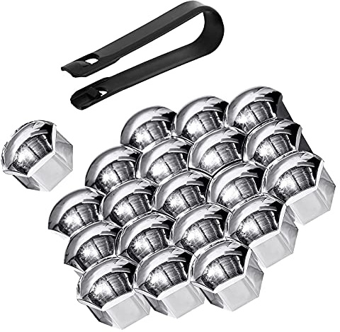 Bseical 20 Stücke Schraubenabdeckung，Radmutter Kappe Universal für Schrauben mit Entfernung Werkzeug Set für Autos，ABS Abdeckkappen für Schrauben KFZ 17mm丨19mm丨21mm Galvanikprozess (Silber, 21mm)