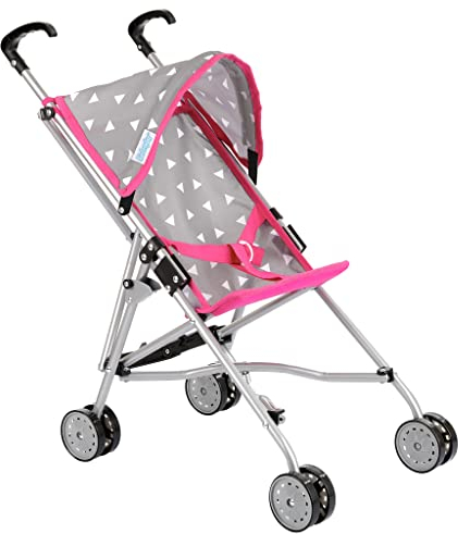 Kinderplay Puppenbuggy mit Verdeck – Leichtes Aluminiumgestell, Doppelräder & Sicherheitsgurt – Für Puppen bis 46 cm, klappbar – Puppenwagen ab 3 Jahren