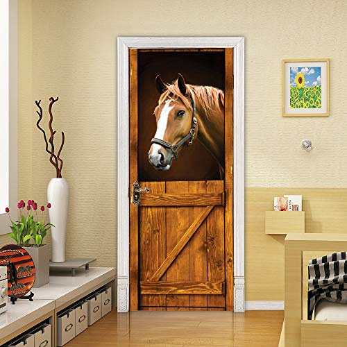 VIRANDA Türtapete Selbstklebend 3D Türaufkleber - Pferd -TürPoster Türfolie PVC Abnehmbar Wasserdichte Fototapete Wandtapete 80x200cm