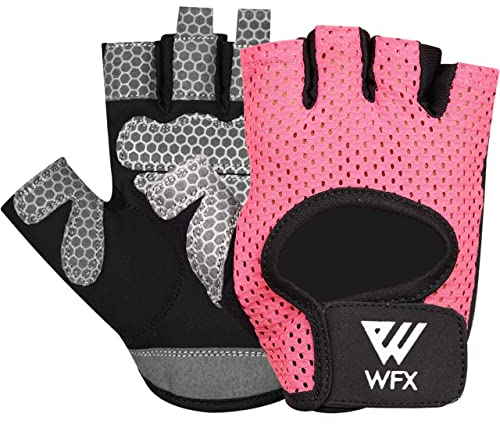 WFX Fahrradhandschuhe, Mountainbike-Handschuhe, stoßdämpfendes Polster, atmungsaktive Halbfinger-Fahrradhandschuhe für Herren und Damen, Größe M, Rosa