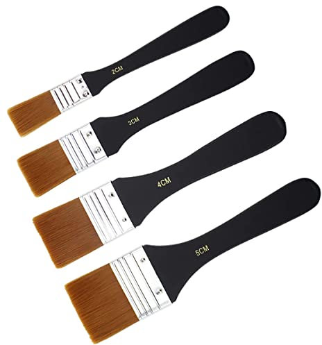 Shiwaki Pennello per Pittura 4 Pezzi Set di pennelli per Pittura acrilica per artisti Pennello da Disegno in Nylon per Artista Piatto Grande Professionale
