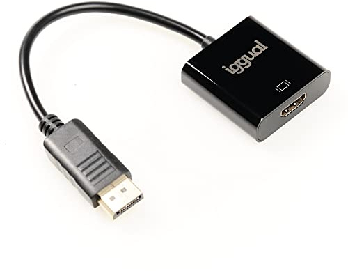 iggual - Adaptador DisplayPort a HDMI con Cable de 25 cm | Convertidor DP (Macho) a HDMI (Hembra) - Color Negro