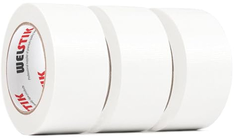 WELSTIK Professionell tejp, 48 mm x 27 m, professionell tejp, vattentät tygtejp för reparation, gör-det-själv, inomhus- och utomhusbruk, 3 rullar vit