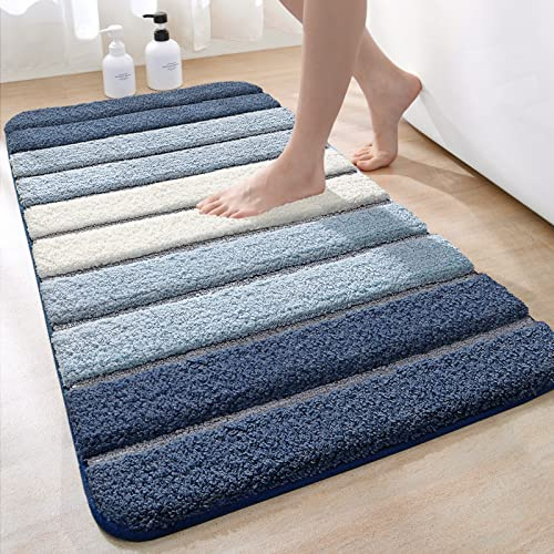 DEXI Halkfri Badmatta, Extra Mjuk Badrumsmatta, Maskintvättbar, Vattenabsorberande, 60 x 110 cm, Blå | Extra mjuk, mikrofiber badmatta, tvättbara mattor, för duschgolv och badkar, badrumstillbehör dekor