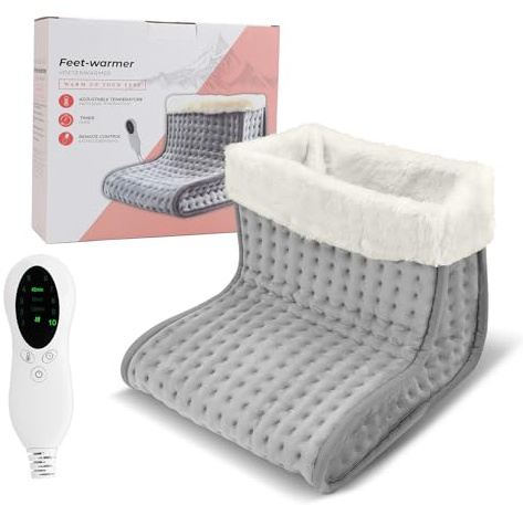 Electric Heated Foot Warmer, Heated Slippers Fast Heating Pad Ultra Soft Fleece with 10 Settings with Auto Shut Off in 120min, for Men and Women