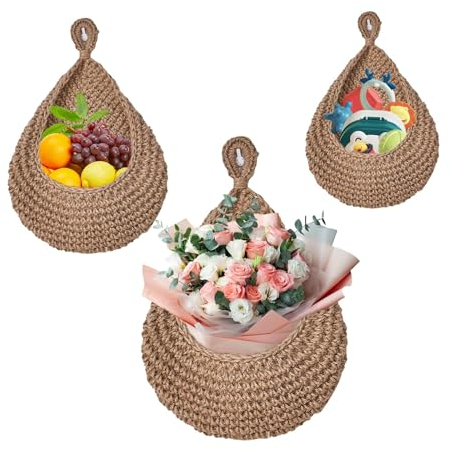 AUSYIWI obstkorb hängend 3-tlg. Set, Teardrop Wandkorb, Pflanzenhängekorb, zur Lebensmittelaufbewahrung, Raumdekoration