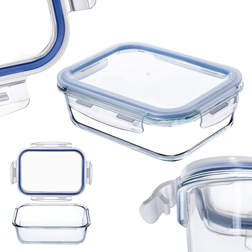 KADAX Contenitore per la Conservazione degli Alimenti in Vetro con Coperchio Ermetico per la Massima Freschezza del Cibo (Rettangolare, 1520 ml)