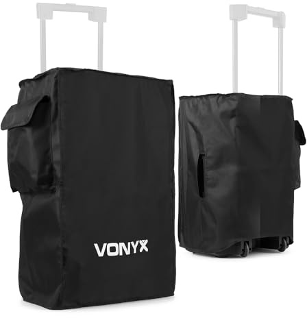 VONYX SC15B 15 Inch PA Speaker Covers Pair, Protective Speaker Bags with Carry Handle Openings and Side Accessory Storage for DJ AP VSA Series Portable Speakers - Black