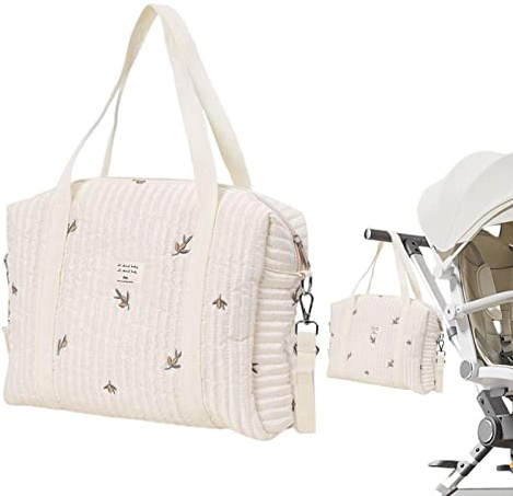 WOTEG Baby Wickeltasche,Weiche Baumwoll-Stickerei-Tragetasche,Große Kapazität Baumwolle Reise Wickeltasche Tragetasche Henkeltaschen Tragbare Leichte Babytasche Mama Tasche