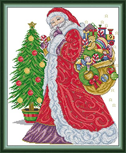 Howie's Needlepoint Kreuzstich-Set, 14-fädig, vorgedrucktes Muster, Nadelspitzen-Kits, komplette Auswahl an geprägten Starter-Sets (Die Ankunft des Weihnachtsmanns, 36 x 44,7 cm)