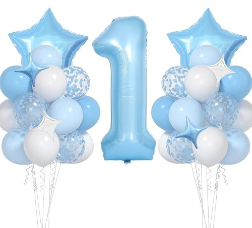Geburtstagsdeko 1 Jahr, VUCDXOP 1 Jahr Blau Geburtstag Deko, Luftballon 1. Geburtstags, Geburtstag Deko 1 jahre, Folienzahlen Ballons, Folienballon Zahl 1 für Geburtstags Party Dekoration