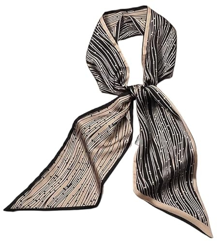 GIMIRO Satin Seidenschal 148 x 13,5 cm Krawatte Double Layer Bund für Blazer, Mantel, Kleid Damenkrawatte Geometrisches Streifenmuster Schwarz-Weiß (67# Lines - Small Dots Coffee)