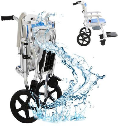 Joyfitness Shower Chair with Arms and Back,Mobile Bedside Commode with Wheels,Folding Shower Chair with Wheels for Elderly and Disabled Bath Chair for Seniors