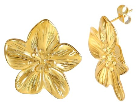 DINGFENG Blumen Ohrringe Gold Statement Groß Tropfen Boho Damen | Muttertagsgeschenk Flower Earrings hypoallergene Modeschmuck Tropfenohrringe