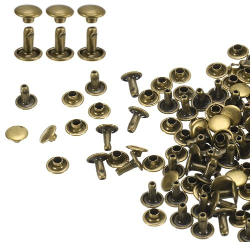 sourcing map 60 Sets Double Cap Leather Rivets, 8x8mm Round Cap Tubular Metal Studs Leather Crafting Rivets for Fabric Belt Pet Collar Boot Bag Repair and Decoration, Bronze
