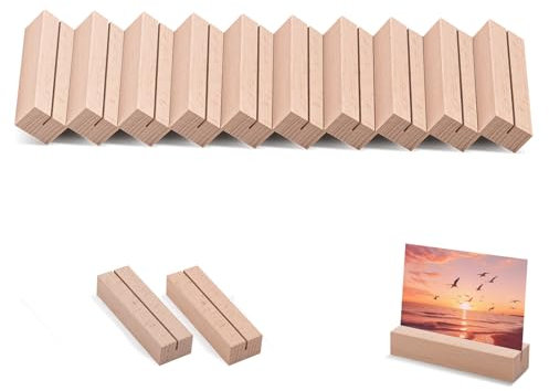 Yemmert 12 Stück Kartenhalter Holz, 10cm Lange Tischkartenhalter Kartenhalter Menükartenhalter Postkartenständer Fotohalter aus Massivem Buchenholz