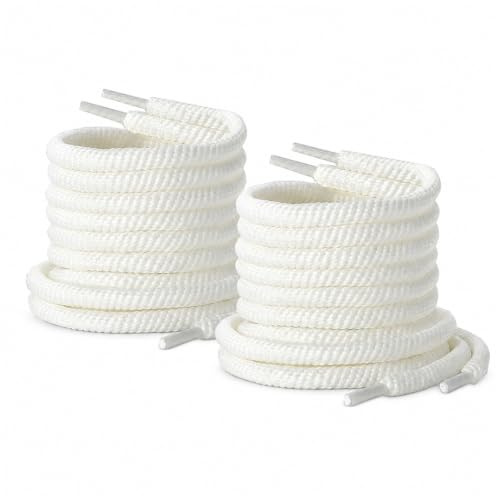 Codulu - Lacci Rotondi per Scarpe da Ginnastica, Lacci per Scarpe da Allenamento, 8mm di Larghezza, sostitutivi, per Scarpe da Skate, Scarpe da Ginnastica, Scarpe Casual - 120CM, Bianco,2 Paia