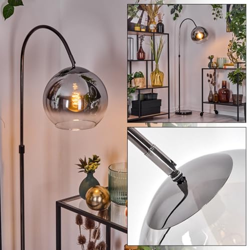 HOFSTEIN Stehleuchte Koyoto, Stehlampe aus Metall/Glas in Schwarz/Chrom/Rauch/Klar, verstellbare Leuchte im Retro/Vintage-Design, Ø 25 cm, Fußschalter, 140 cm, E27, Wohnzimmer, Schlafzimmer, Flur