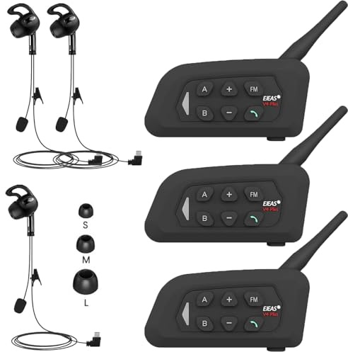 SolaMr V4C Plus Professionnel Arbitre lntercom, Bluetooth 5.1 Freecom pour Oreille Gauche, Talkie Walkie avec Réduction du Bruit CVC, Radio FM & Interphone 4 Voies Jusqu'à 1500M - 3 Pack