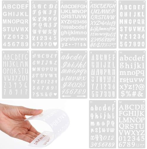 12 Pcs Alphabet & Number Letter Stencils Set – Reusablefor Painting, DIY Crafting, Scrapbooking, Wall Art, and Home Decor Projects