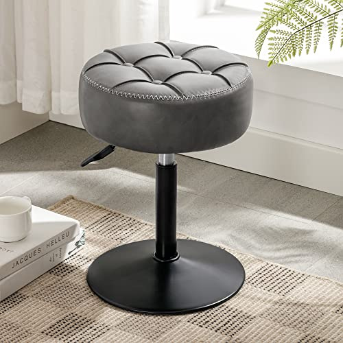 LUE BONA 360° Drehbarer Schminktisch Hocker, Höhenverstellbar Schminkhocker, Sitzhocker aus Kunstleder mit Knopfgepolstertes Design, Dunkelgrau