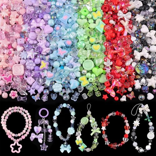 FloralGrace 6 bunter Acrylperlen für Armbandherstellung,Kawaii Armband Anhänger, süße Perlen für Schmuckherstellung DIY Halskette Schlüsselanhänger