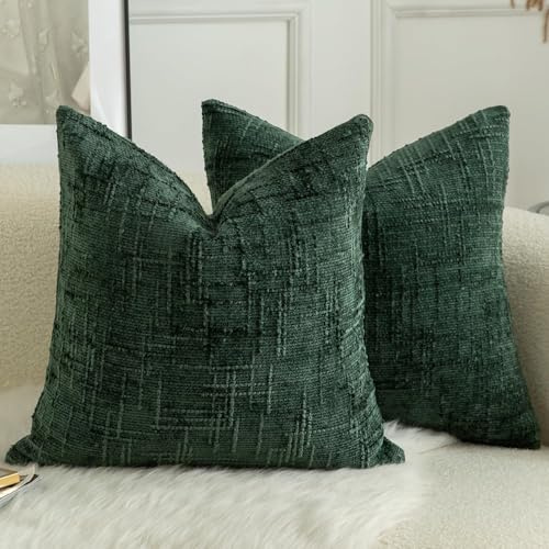 Mandioo 2er Set Chenille Kissenbezug Dekorativer Kissenbezüge Gemütlicher weichen Kissenhülle Sofakissen Dekokissen Couchkissen Zierkissenbezug Schlafzimmer Wohnzimmer 60x60 cm Dunkelgrün