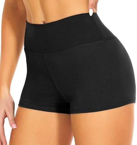 JiaYouLC High Waisted Mini Pants, Women's Stretchy Anti Chafing Shorts Yoga Gym Cycling Sports Running Workout Hot Pants (UK, Alpha, L, XL, Regular, Regular, Black, 2.5 Inseam)
