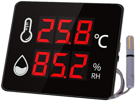 Termómetro y Higrómetro Digital -40-100 ℃ 0-99% HR con Sensor de 3 m, Monitor de Temperatura y Humedad para Interiores/Exteriores, Ideal para Invernaderos e Industrial