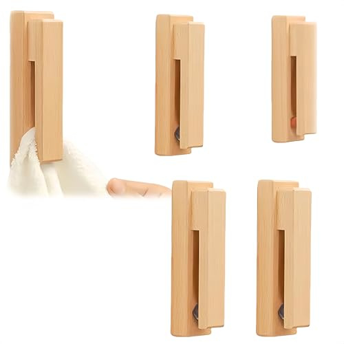 Handtuchhalter aus Marmor – Badezimmer-Wandhaken aus Holz mit 10 kg Tragkraft, robuster Vintage-Handtuchhalter für Küche und Heimdekoration, ohne Bohren, Wandaufhänger (5, Eiche)