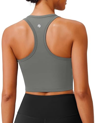 PINSPARK Sportbehå för kvinnor utan bygel, vadderad bustier med avtagbara kupor, racerback, push-up, sportbh, andas, bralette, sömlösa crop toppar, jogging, yoga, fitness, GRÅ, XL