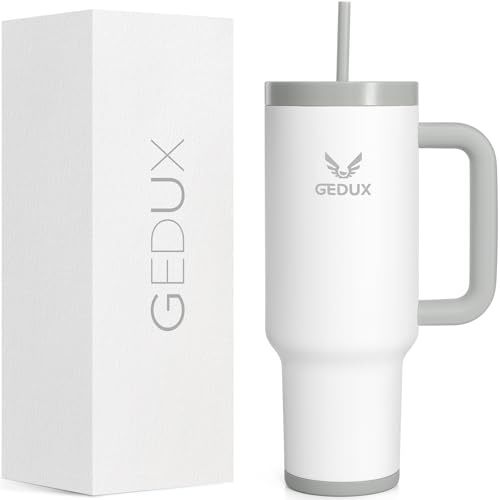 Gedux 1200ml Tumbler with Handle, 2-in-1 Leak Proof Lid (Straw/Flip), Insulated Water Bottle, Stainless Steel Tumbler with Non-Slip Silicone, Wide Mouth Travel Mug Cupholder Friendly Dishwasher Safe
