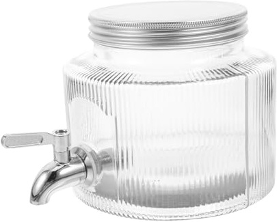 LIFKOME Botella de Cristal Grifo, Dispensador de Bebidas para Fiestas, 2.8l, Vidrio y Acero Inoxidable, para Nevera y Cocina