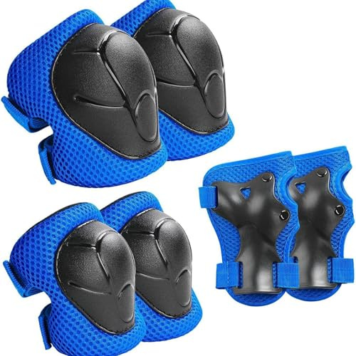 6 en 1 Genouillère Enfant Roller Protection Skateboard équipement Protection Velo Enfant vec Genouillères, Coudières et Protèges-Poignets pour Velo Skateboard Trotinette Patinage