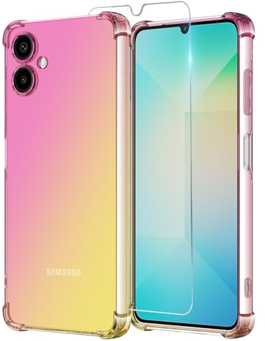 Osophter for Samsung A06 phone Case: with 1pcs Screen Protector two color gradient reinforced corner TPU shock absorption flexible Cell Phone Cover for Galaxy A06(Pink Gold)