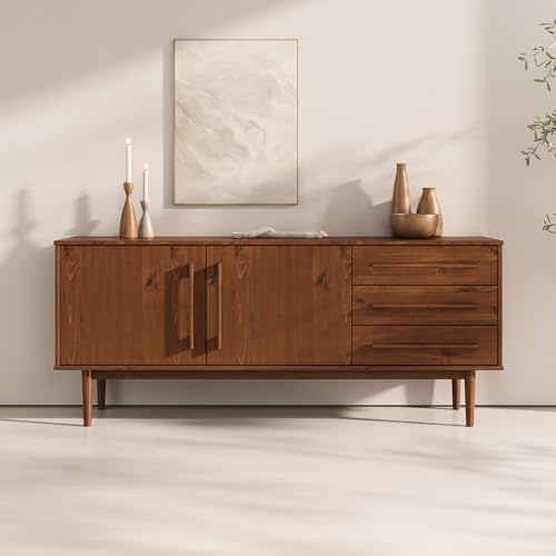 IDIMEX Sideboard TECCA mit 2 Türen und 3 Schubladen, Kastanie Farben – Kommode aus Massivholz, Verstellbarer Einlegeboden, Wohnzimmermöbel im Mid-Century Style