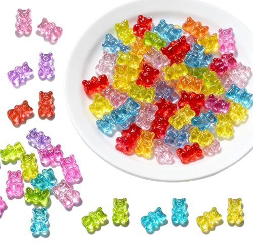 Gummibärchen Anhänger Set (200 Pieces) - Slime Charms, Gummibärchen & Perlen Tiere, Acrylic Beads for DIY Jewellery, Bracelets, Necklaces