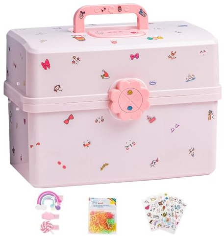 Hair Piece Organizer for Girls Lightweight Waterproof 3-Layer Design | Children's Hair Tie Storage Case Set Includes 6 Stickers 1 Pack Hair Ties for Girls Bedrooms Dormitories Homes Schools