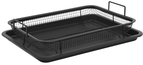 Crisping korg grillskål kolstål BBQ bricka med filterhylla rektangel grillplatta återanvändbar grillskål för grill och ugn 32,5 x 24,5 x 5,2 cm