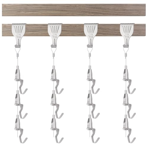 UFURMATE Système de suspension pour tableau comprenant un rail en bois de 40,6 cm, un fil en laiton de 2,9 m, un crochet en métal, un clip de câble métallique et un crochet réglable, matériel de
