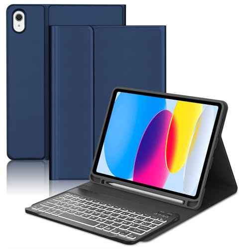 Occtingkind Hülle mit Tastatur für iPad 11. Gen A16 (2025) & 10. Gen (2022), Deutsch QWERTZ, 7-Farben Beleuchtung ohne Trackpad – Bluetooth Keyboard, 420mAh Akku, Case mit Stiftslot, Tiefblau