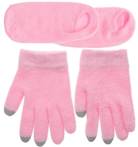 IDEANATEGRATE 4pcs Pink Moisturizing Gel Gloves and Socks Set for Dry Cracked Hands and Feet, Relaxing Care Mitts for Women, Hydrating Foot and Hand Care