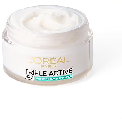 L'Oréal Paris Triple Active Day 24H Hydrating Moisturiser. Hydrate and Protect Normal & Combination Skin, Comforts skins, Formulated with Vitamin E & Ceramides 50ml