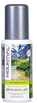 Mountval Idrorepellente Nubuck & Pelle Scamosciata & Tessuto, impermeabilizzante performante per Calzature da Trekking, con applicatore in Spugna